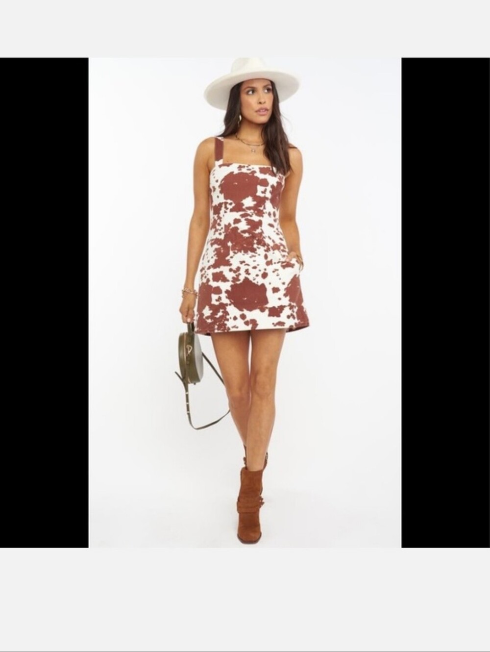 Show Me Your Mumu Dorothy Dress Small Cow Print Mini Square Neck Zip Back Cotton
